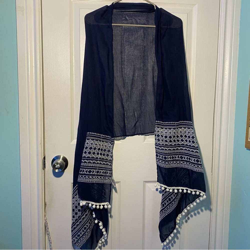 Blue and White Scarf Shawl 2 in 1